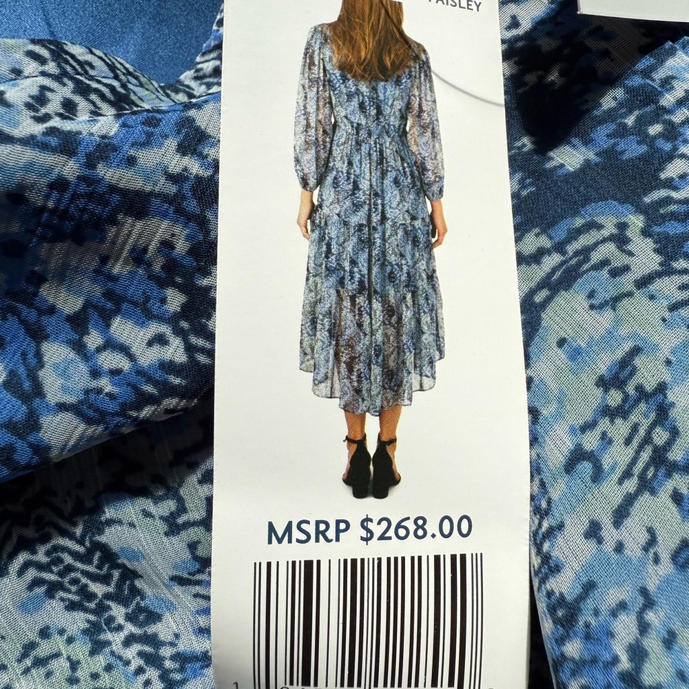 Joie Women’s Blue Tiered Printed Midi Dress Parisian Paisley NWT Size M - Picture 13 of 14